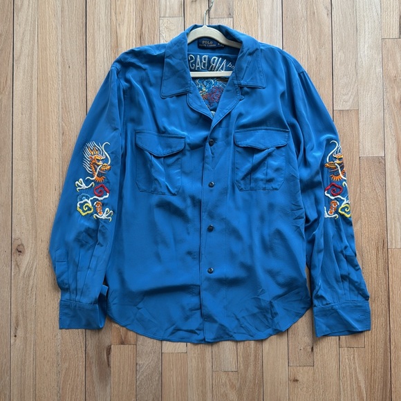 Polo Ralph Lauren Embroidered Airborne Dragon Button Down Blouse Top size M - Picture 1 of 5